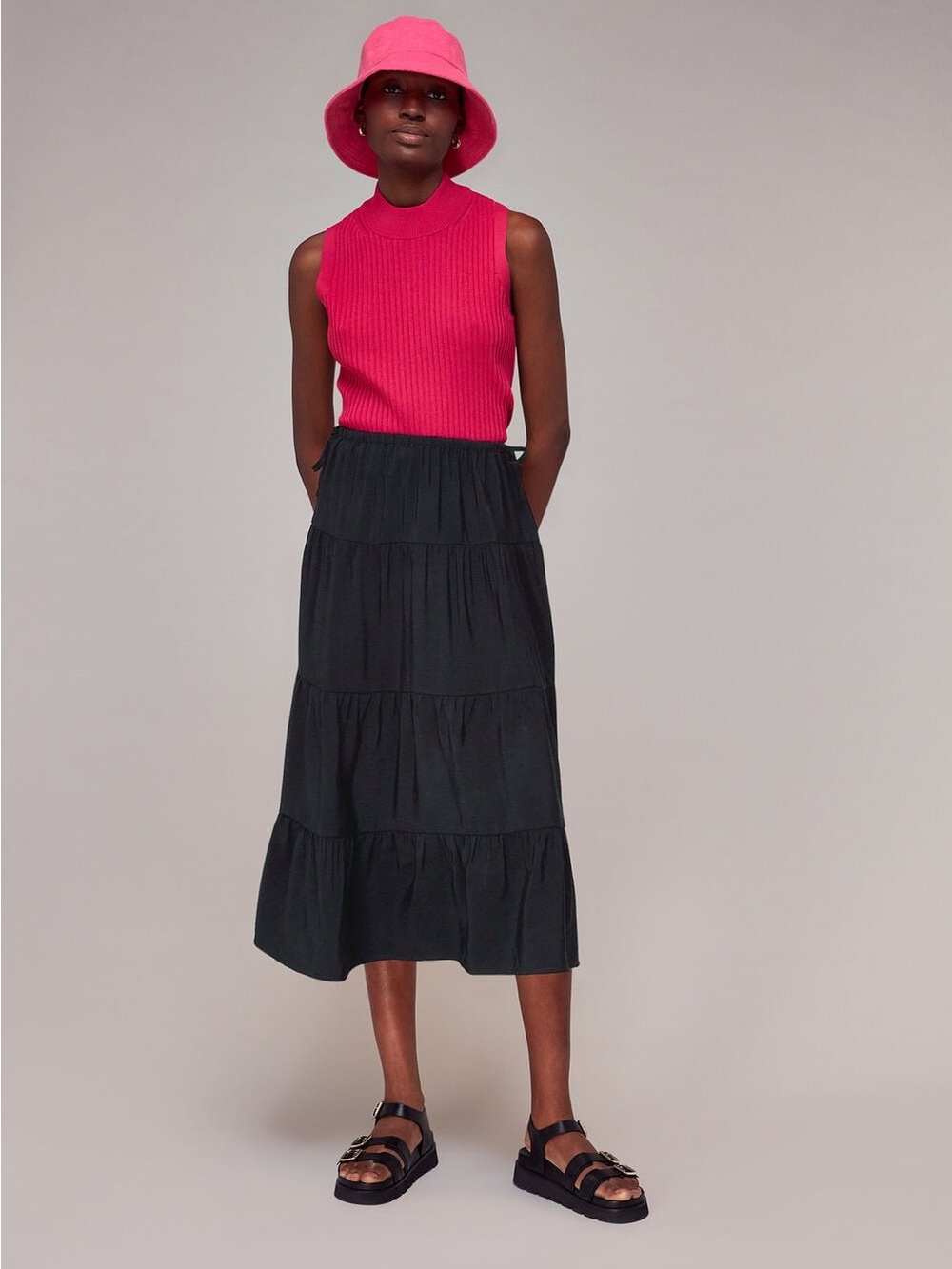 Whistles Black Tie Side Tiered Skirt